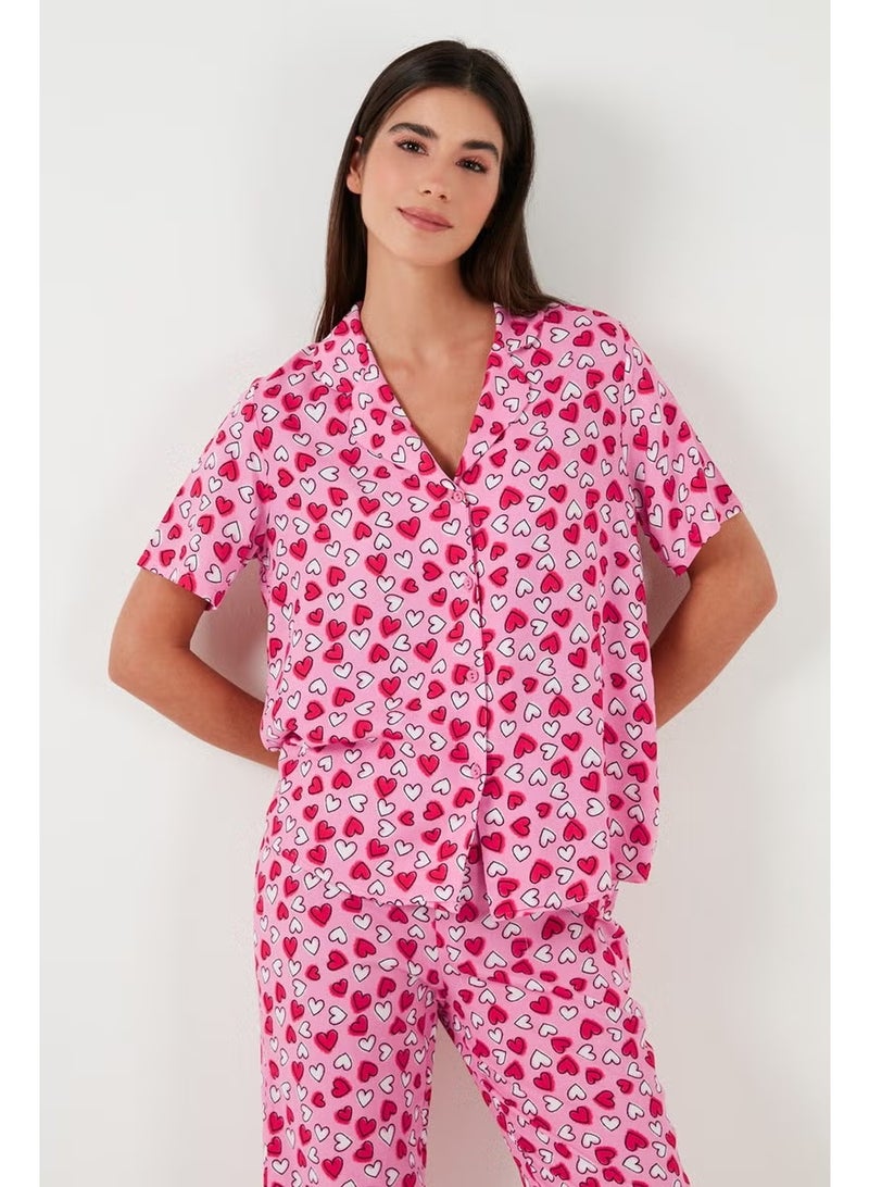 Lela Comfortable Cut Wide Leg Mono Collar Short Sleeve Pajama Set Women's Pajama Set 6110290 - Image 4